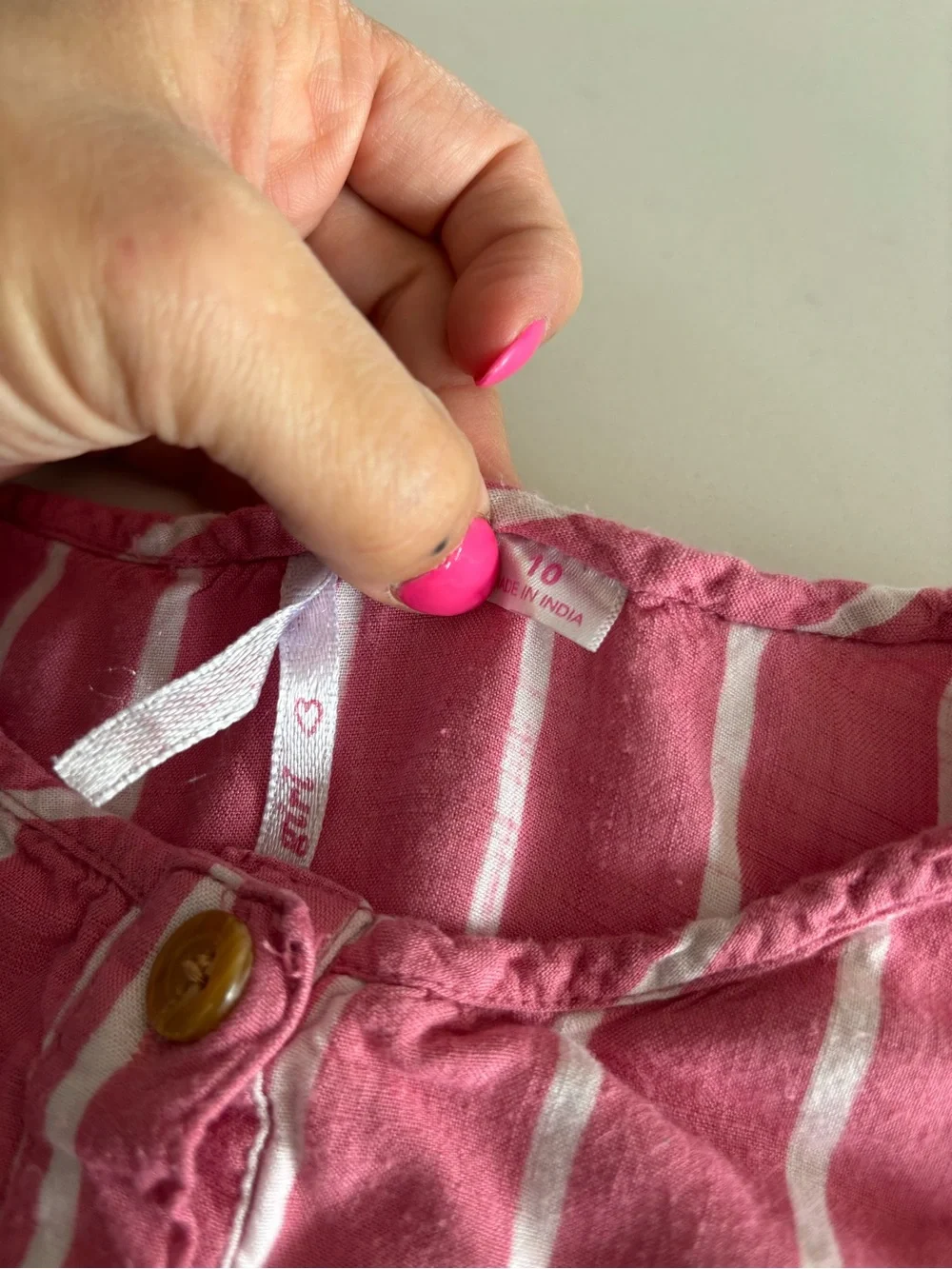 Girls Pink Striped Button-Front Tie-Waist Dress
